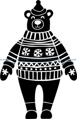 Bear with christmas file cdr and dxf free vector download for print or laser engraving machines