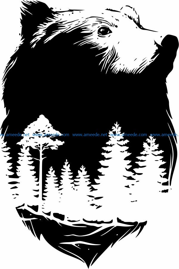 Bear with pine forest file cdr and dxf free vector download for print or laser engraving machines