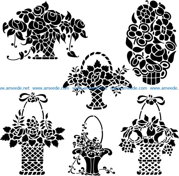 Beautiful flower baskets file cdr and dxf free vector download for print or laser engraving machines