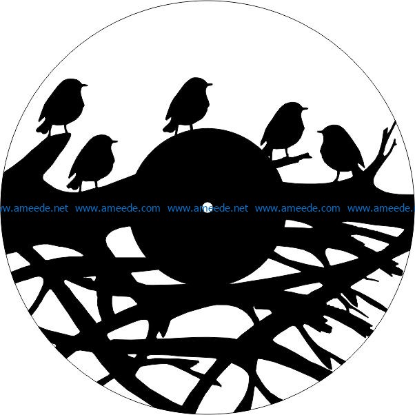 Bird wall clock on tree branches file cdr and dxf free vector download for Laser cut CNC