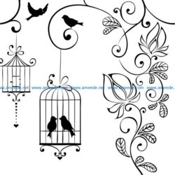 Birds, flowers and birdcages  file cdr and dxf free vector download for laser engraving machines