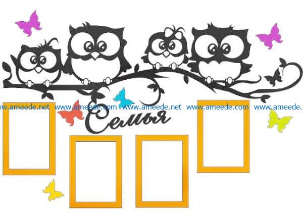 Birds on a tree branch Photo Frames file cdr and dxf free vector download for Laser cut