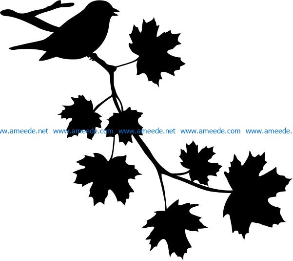 Birds perched on maple branches file cdr and dxf free vector download for print or laser engraving machines