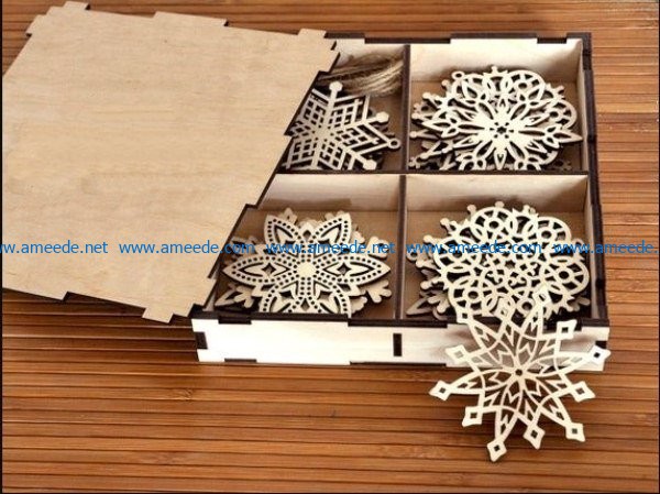 Box with christmas snowflakes file cdr and dxf free vector download for Laser cut