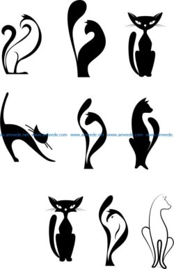 Cat drawing art file cdr and dxf free vector download for print or laser engraving machines