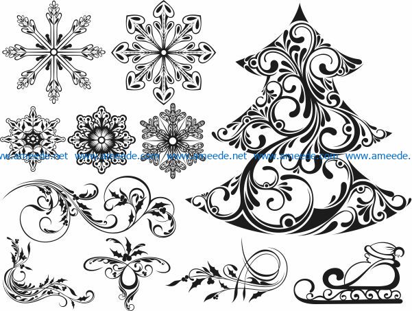 Christmas motifs file cdr and dxf free vector download for print or laser engraving machines