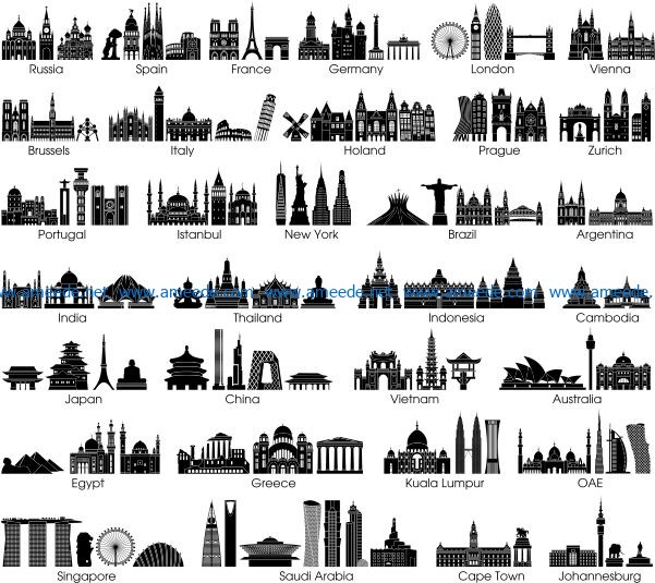 City and country symbols file cdr and dxf free vector download for print or laser engraving machines