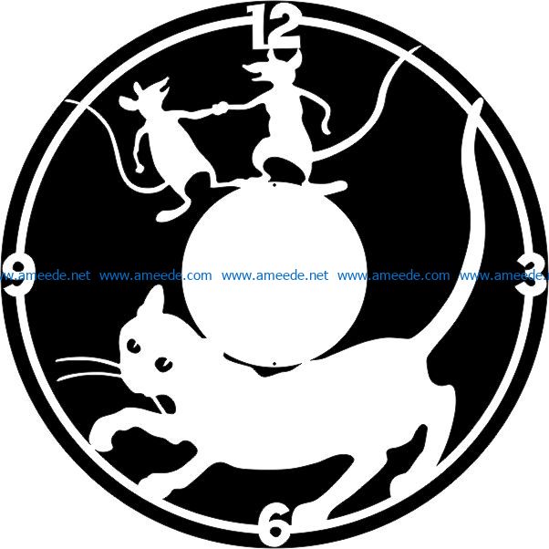 Clock cat and mouse file cdr and dxf free vector download for Laser cut