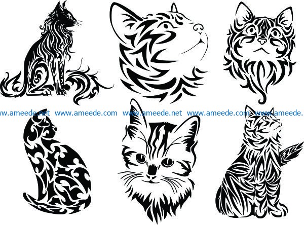 Cute cats file cdr and dxf free vector download for print or laser engraving machines