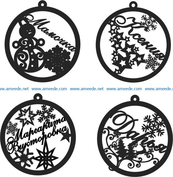 Decorate Christmas trees with snowmen, stars and reindeer file cdr and dxf free vector download for Laser cut