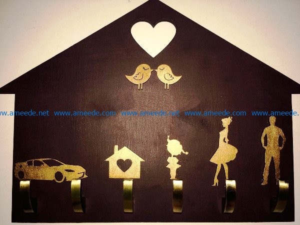 Familly key holder file cdr and dxf free vector download for Laser cut