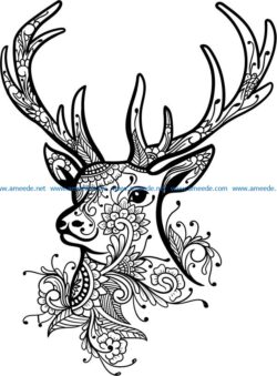 Floral Deer file cdr and dxf free vector download for laser engraving machines
