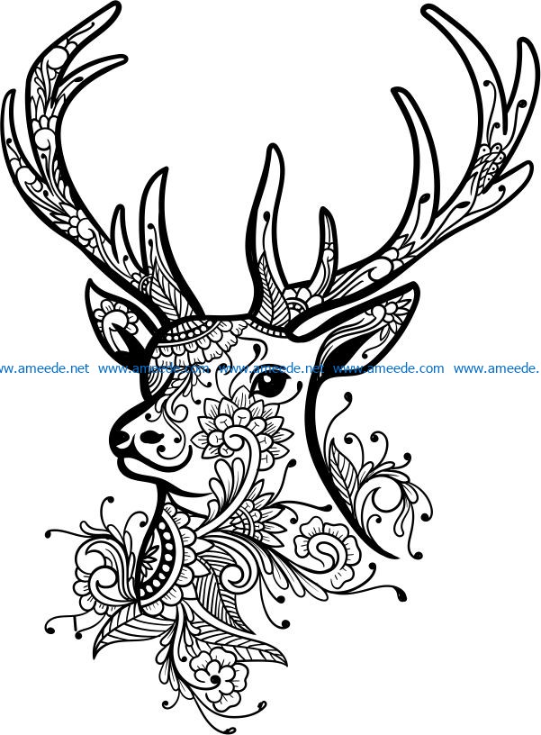 Floral Deer file cdr and dxf free vector download for laser engraving machines