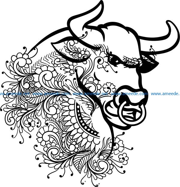 Floral bull file cdr and dxf free vector download for laser engraving machines