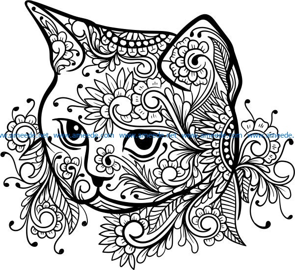 Floral cat file cdr and dxf free vector download for laser engraving machines