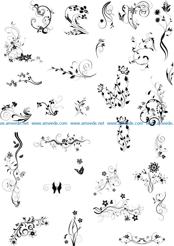 Flower set file cdr and dxf free vector download for print or laser engraving machines