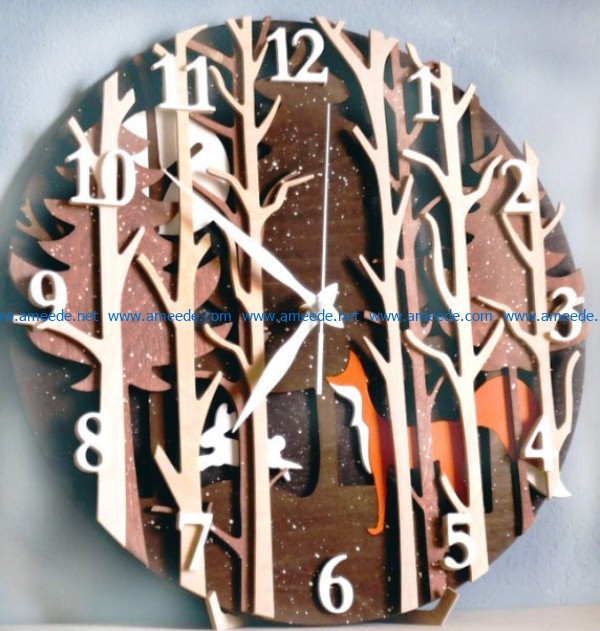 Forest clock and fox file cdr and dxf free vector download for Laser cut
