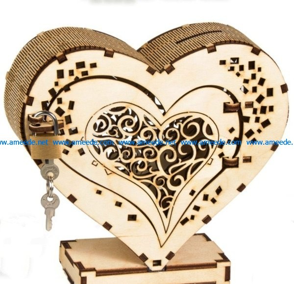 Heart box with lock file cdr and dxf free vector download for Laser cut CNC