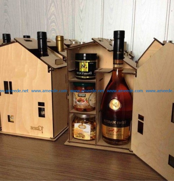 House shaped wine box file cdr and dxf free vector download for Laser cut