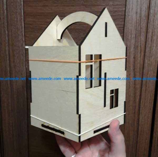 House shaped wooden box file cdr and dxf free vector download for Laser cut CNC