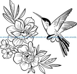 Hummingbirds with flowers file cdr and dxf free vector download for print or laser engraving machines