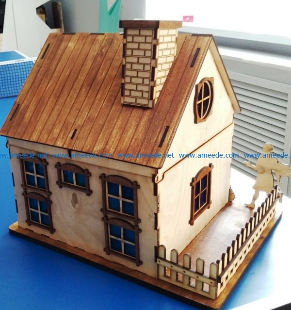 Model of house with chimney file cdr and dxf free vector download for Laser cut
