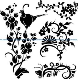 Murals of birds and butterflies in flower gardens  file cdr and dxf free vector download for print or laser engraving machines