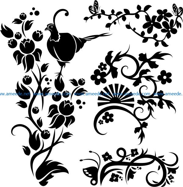 Murals of birds and butterflies in flower gardens file cdr and dxf free vector download for print or laser engraving machines Murals of birds and butterflies in flower gardens file cdr and dxf free vector download for print or laser engraving machines