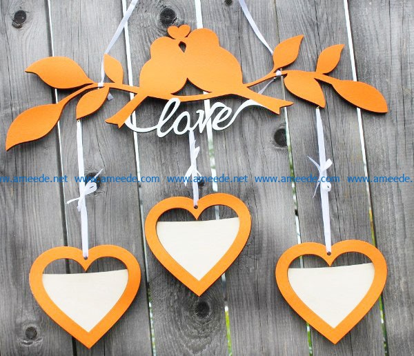 Photo frame of double birds on tree file cdr and dxf free vector download for Laser cut