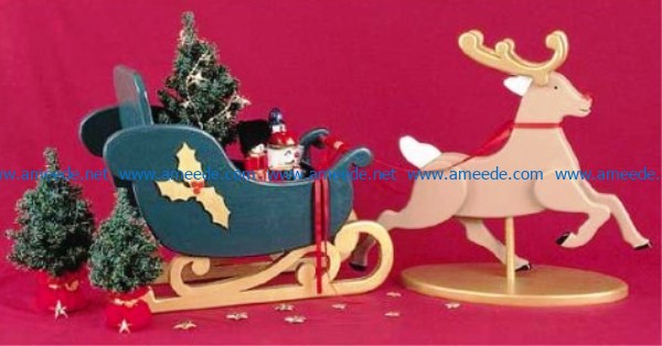 Reindeer and Sleigh file PDF free vector download for Laser cut CNC