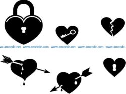 Set of love hearts file cdr and dxf free vector download for print or laser engraving machines