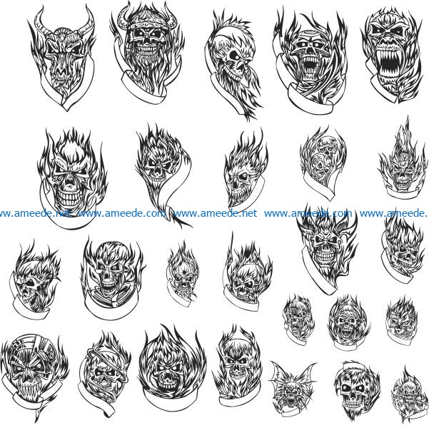 Skull tattoo file cdr and dxf free vector download for print or laser engraving machines