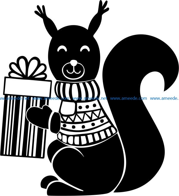 Squirrel with christmas file cdr and dxf free vector download for print or laser engraving machines