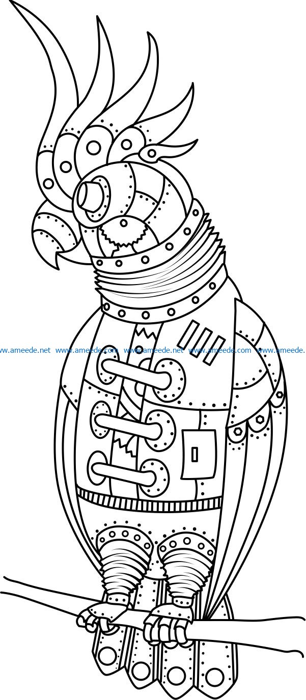 Steampunk Parrots file cdr and dxf free vector download for print or laser engraving machines