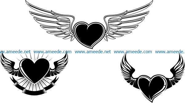 Symbol of heart and wings file cdr and dxf free vector download for print or laser engraving machines