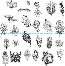 Tattoos of carnivorous flowers file cdr and dxf free vector download for print or laser engraving machines
