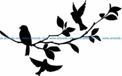 Three birds with tree branches file cdr and dxf free vector download for print or laser engraving machines