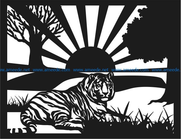 Tiger under the sun file cdr and dxf free vector download for print or laser engraving machines