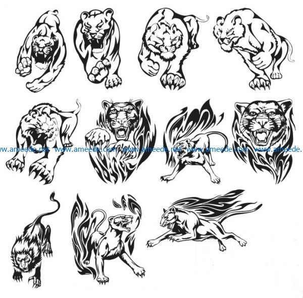 Tigers and lions file cdr and dxf free vector download for print or laser engraving machines