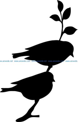 Two birds on a tree branch  file cdr and dxf free vector download for print or laser engraving machines