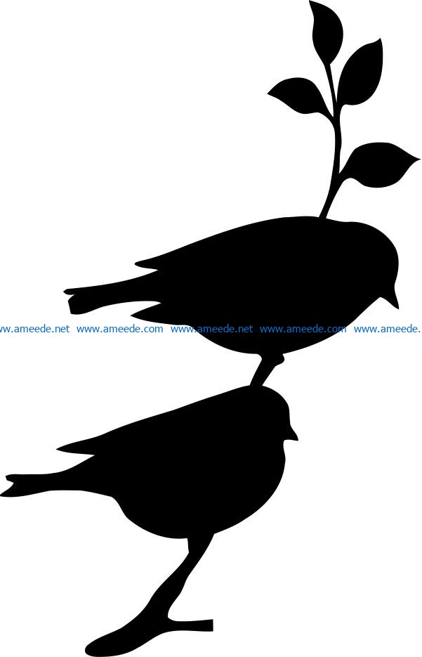 Two birds on a tree branch file cdr and dxf free vector download for print or laser engraving machines