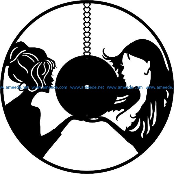Two girls wall clock file cdr and dxf free vector download for Laser cut CNC