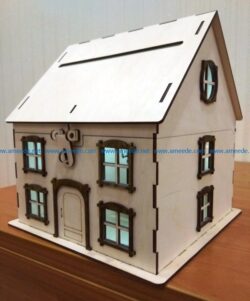Wooden House Piggy Bank file cdr and dxf free vector download for Laser cut