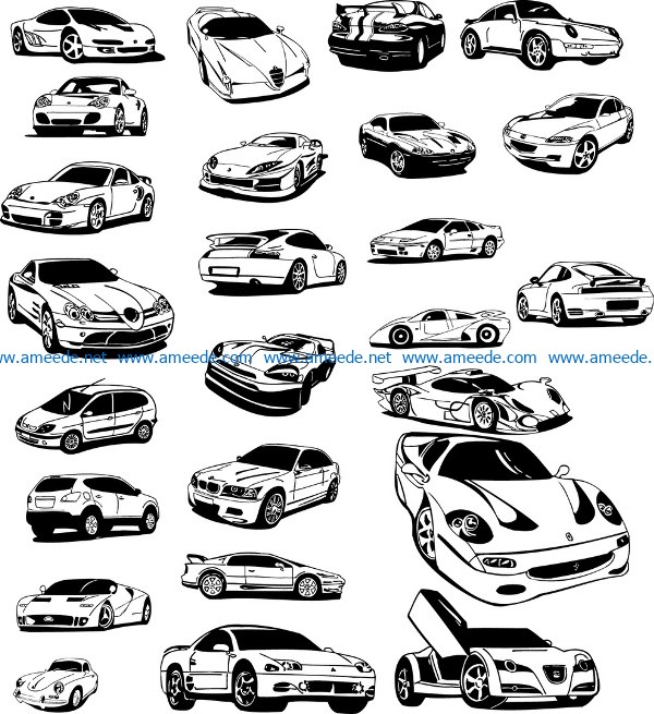 car model file cdr and dxf free vector download for print or laser engraving machines