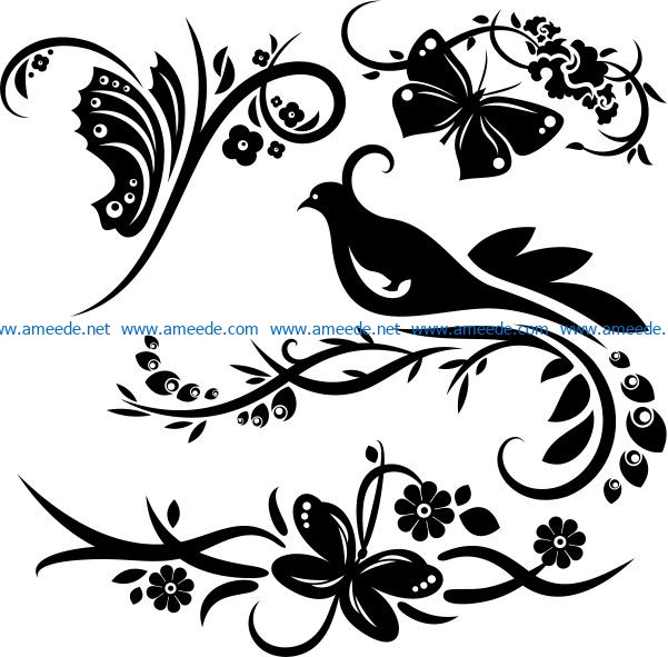 murals of birds and butterflies file cdr and dxf free vector download for print or laser engraving machines