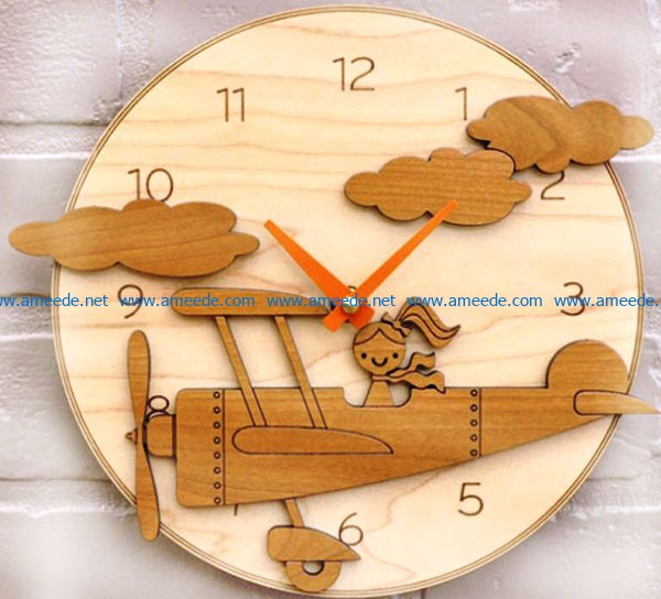 the little girl flying the plane wall clock free vector download for Laser cut CNC
