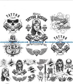 Tattoo compositions file cdr and dxf free vector download for print or laser engraving machines