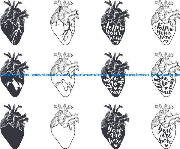 heart vector set file cdr and dxf free vector download for print or laser engraving machines