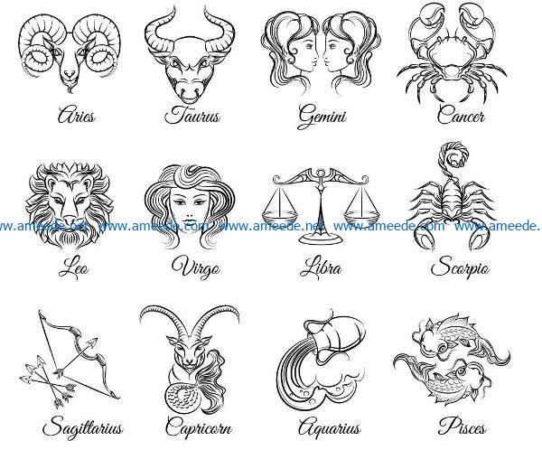 12 constellations file cdr and dxf free vector download for laser engraving machines