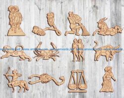12 signs of the zodiac file cdr and dxf free vector download for Laser cut